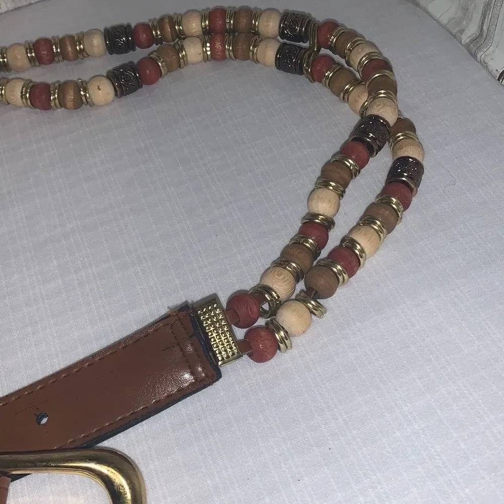 Vintage Double Strand Beaded Leather Belt Size Medium‎